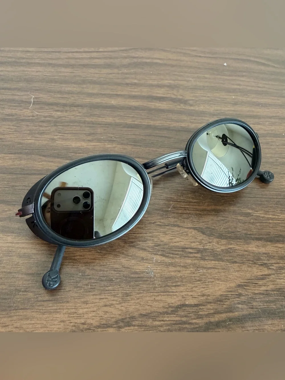 Vintage 90’s Calvin Klein Sunglasses Black 3003 Steampunk Shielded Mirror Lens
